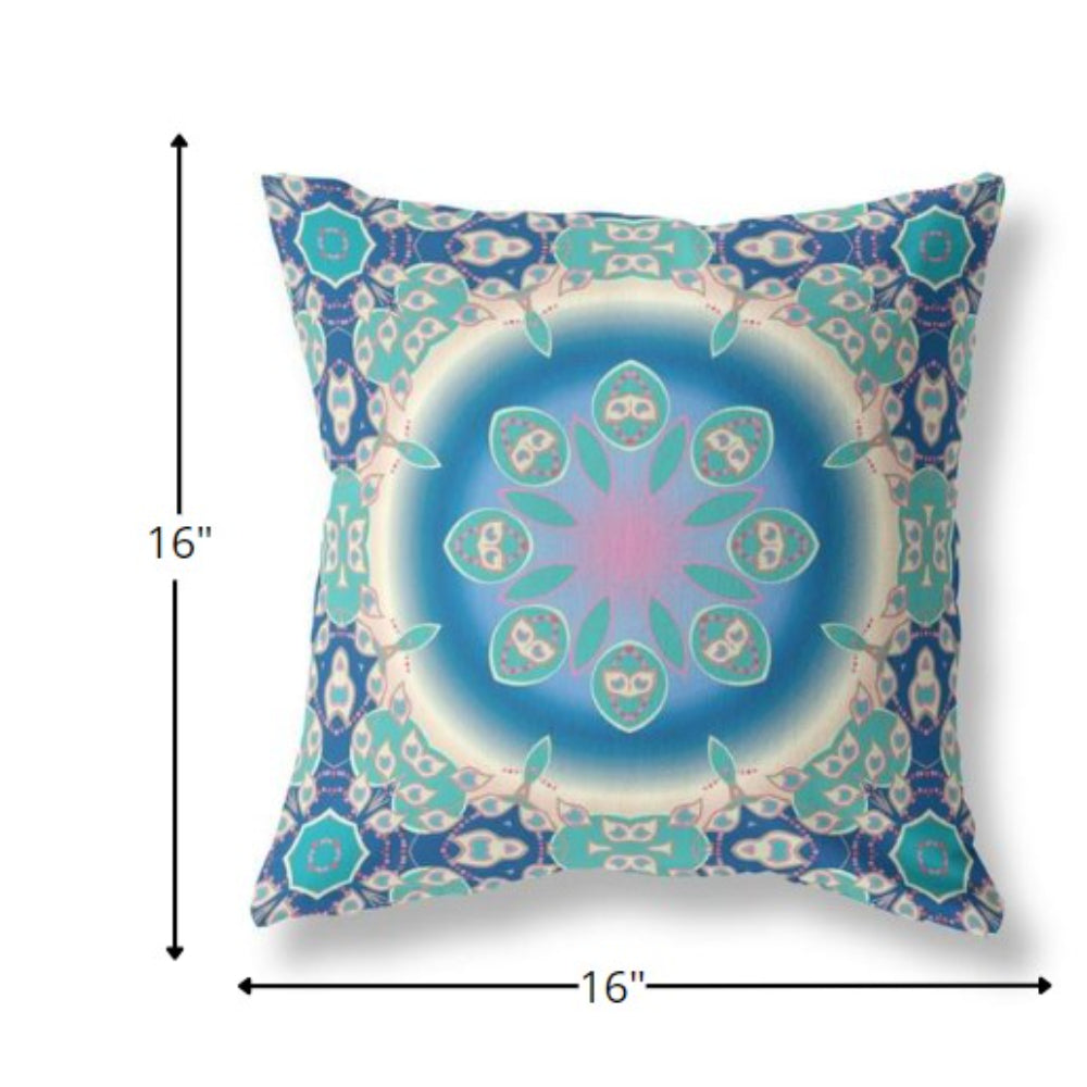 16” Blue Turquoise Jewel Indoor Outdoor Zippered Throw Pillow