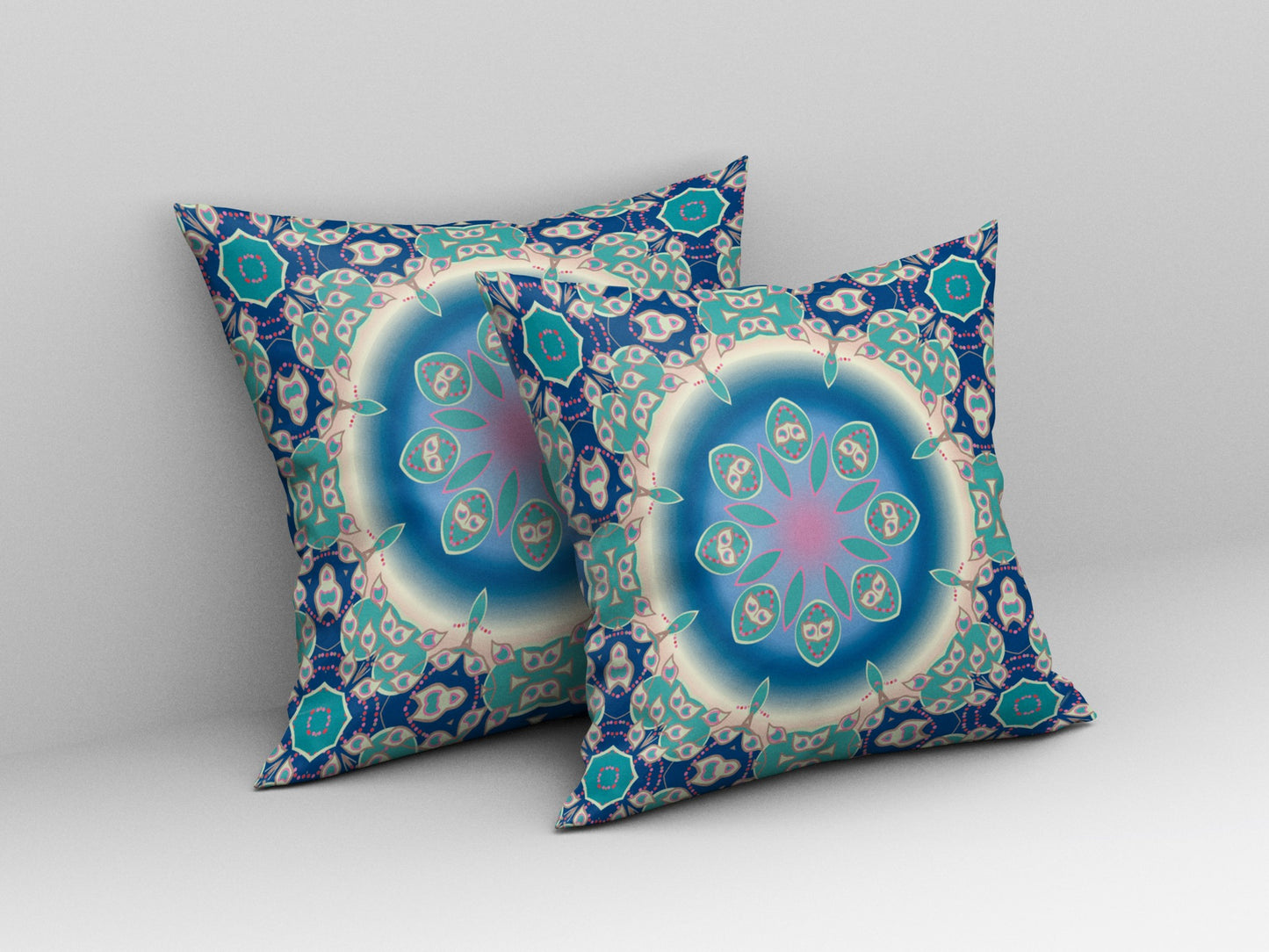 18” Blue Turquoise Jewel Indoor Outdoor Zippered Throw Pillow