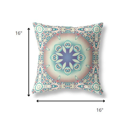 16” Mauve Blue Jewel Indoor Outdoor Zippered Throw Pillow