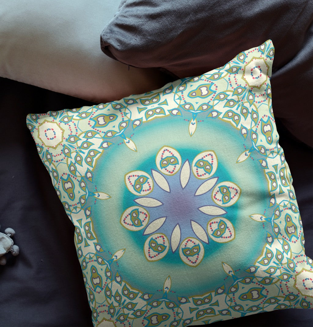 16” Turquoise Olive Jewel Indoor Outdoor Zippered Throw Pillow