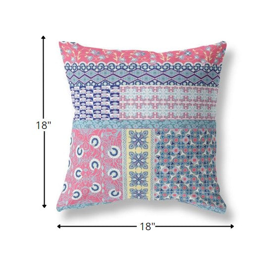 18” White Pink Patch Indoor Outdoor Zippered Throw Pillow