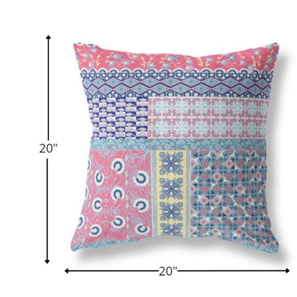 18” White Pink Patch Indoor Outdoor Zippered Throw Pillow