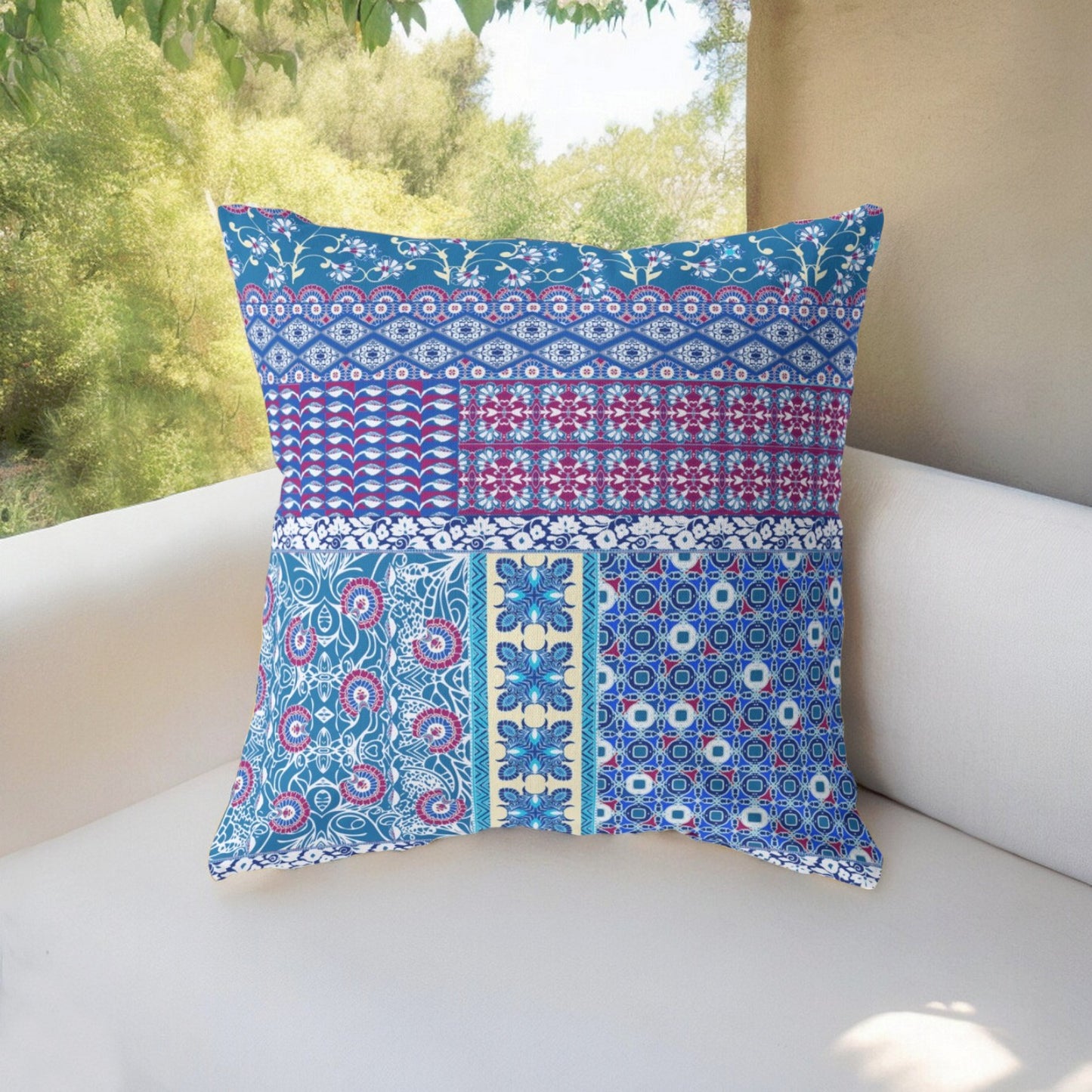 16” Navy Plum Patch Indoor Outdoor Zippered Throw Pillow