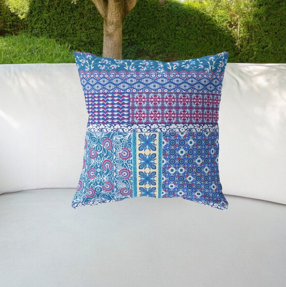 18” Navy Plum Patch Indoor Outdoor Zippered Throw Pillow