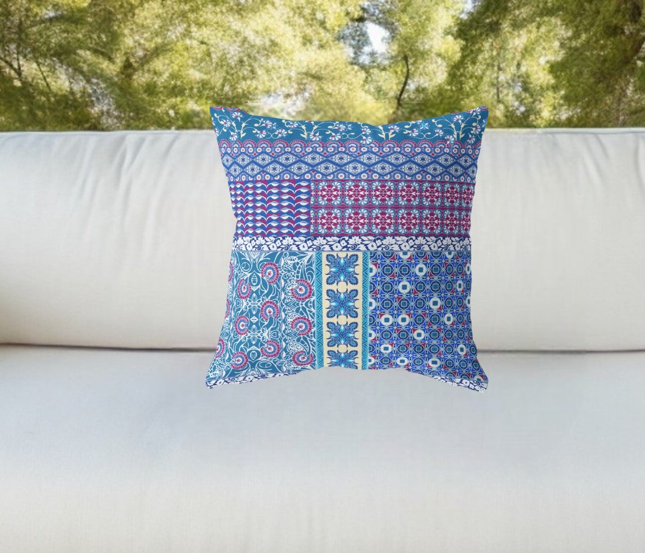 18” Navy Plum Patch Indoor Outdoor Zippered Throw Pillow