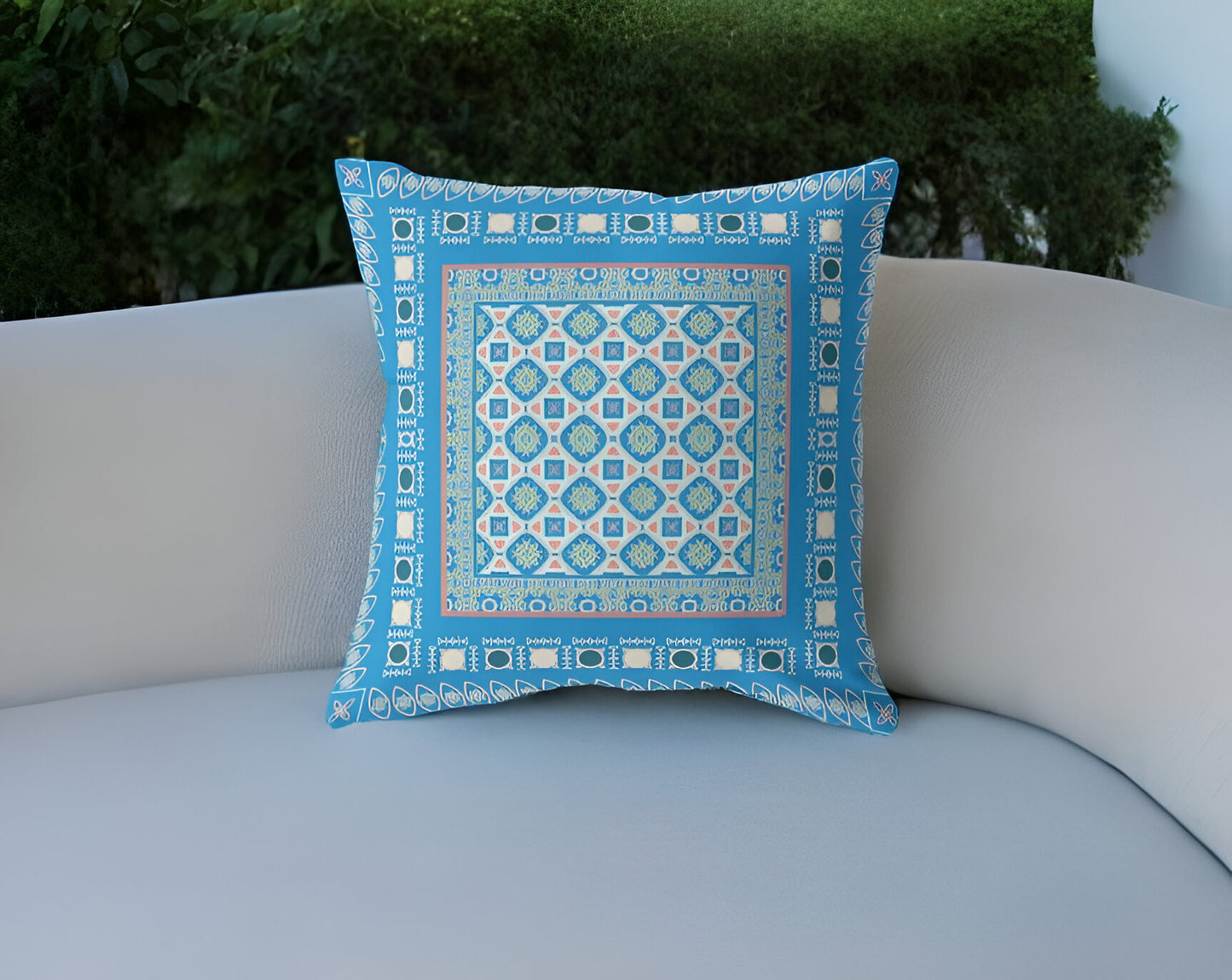 16” Blue Pink Block Indoor Outdoor Zippered Throw Pillow