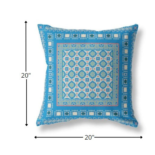 18” Blue Pink Block Indoor Outdoor Zippered Throw Pillow