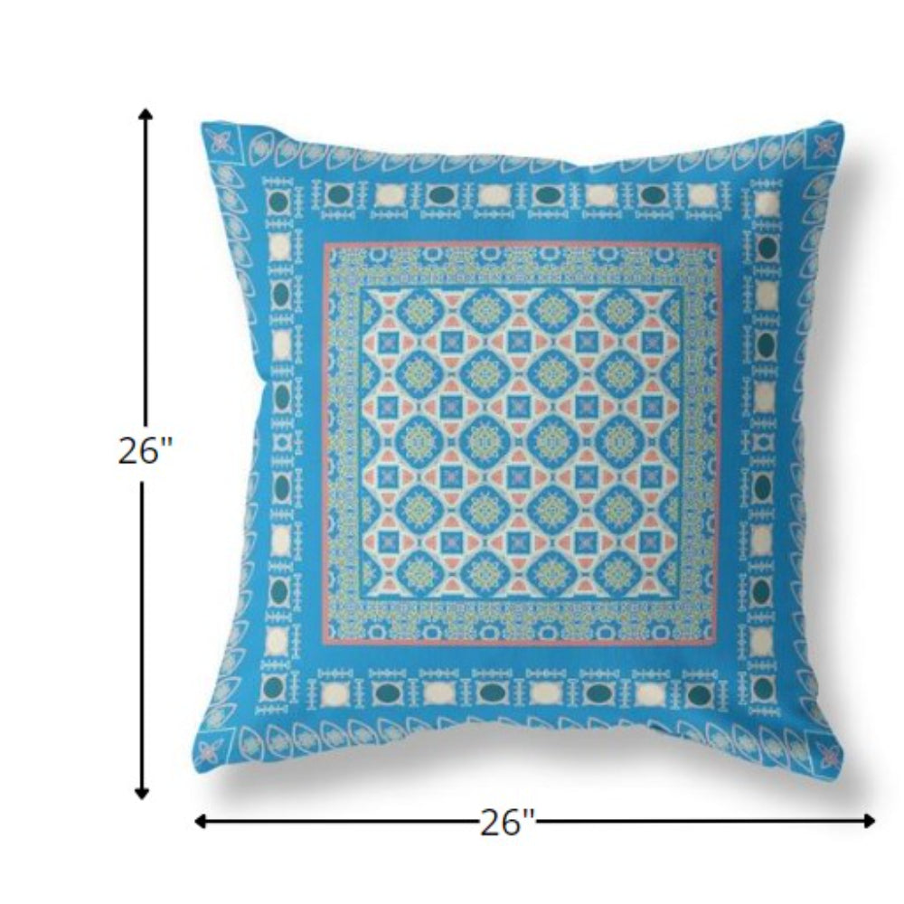 18” Blue Pink Block Indoor Outdoor Zippered Throw Pillow