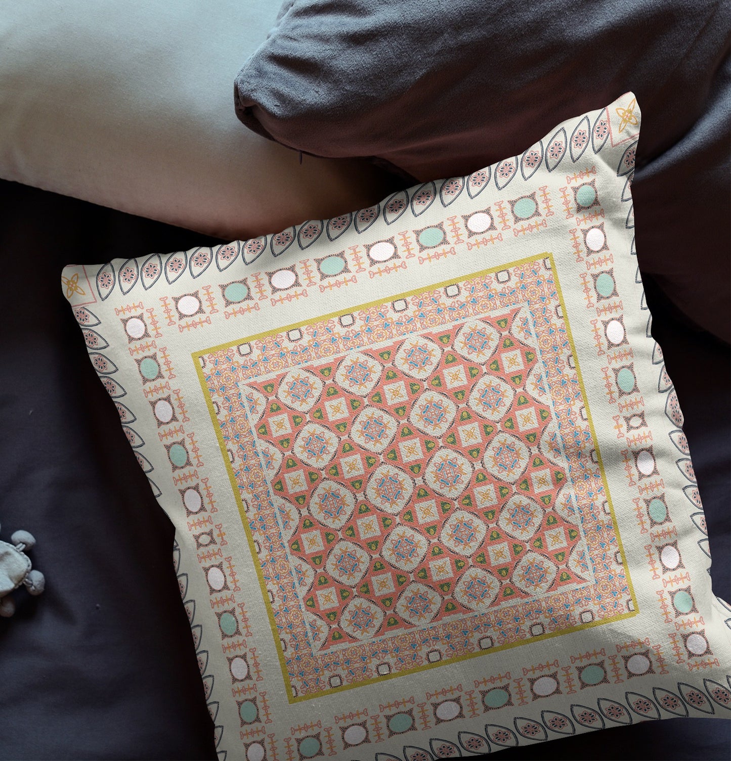 16” White Orange Block Indoor Outdoor Zippered Throw Pillow