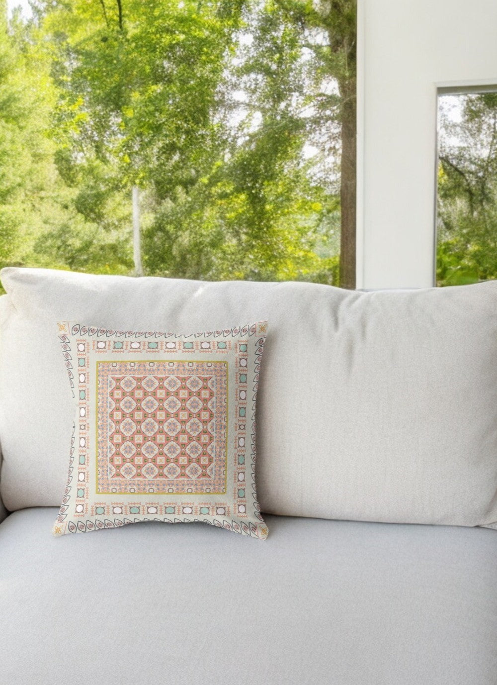 16” White Orange Block Indoor Outdoor Zippered Throw Pillow