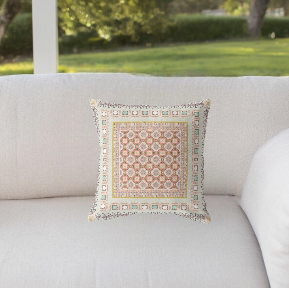 18” White Orange Block Indoor Outdoor Zippered Throw Pillow