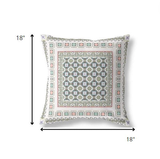 18” White Blue Block Indoor Outdoor Zippered Throw Pillow