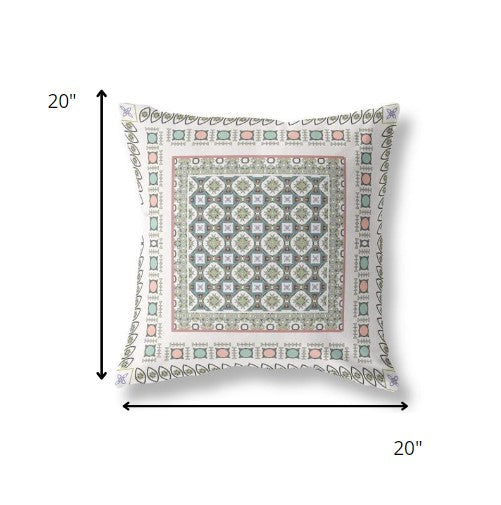 18” White Blue Block Indoor Outdoor Zippered Throw Pillow