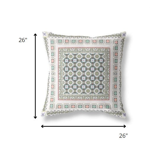 18” White Blue Block Indoor Outdoor Zippered Throw Pillow