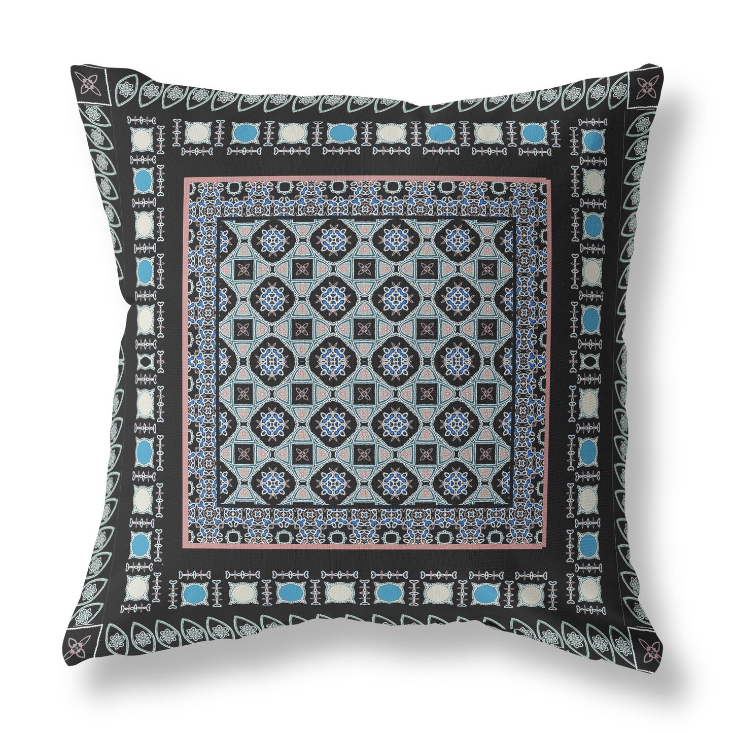 18” Black Blue Block Indoor Outdoor Zippered Throw Pillow