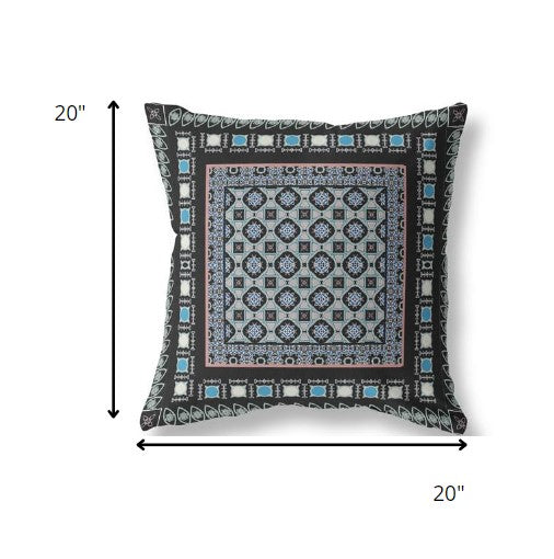 18” Black Blue Block Indoor Outdoor Zippered Throw Pillow