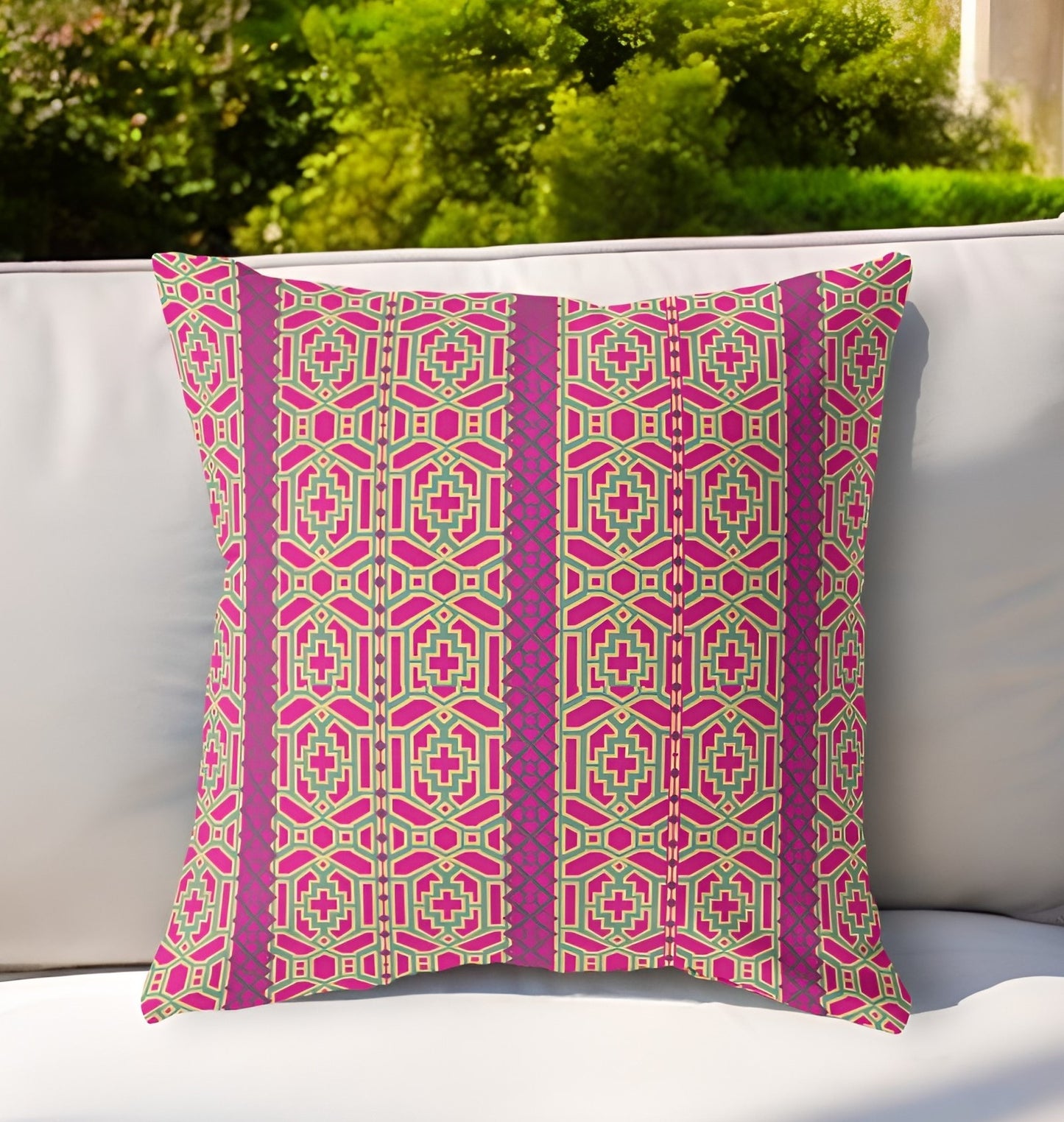 16"x16" Pink And Green Zippered BroadCloth Trellis Throw Pillow