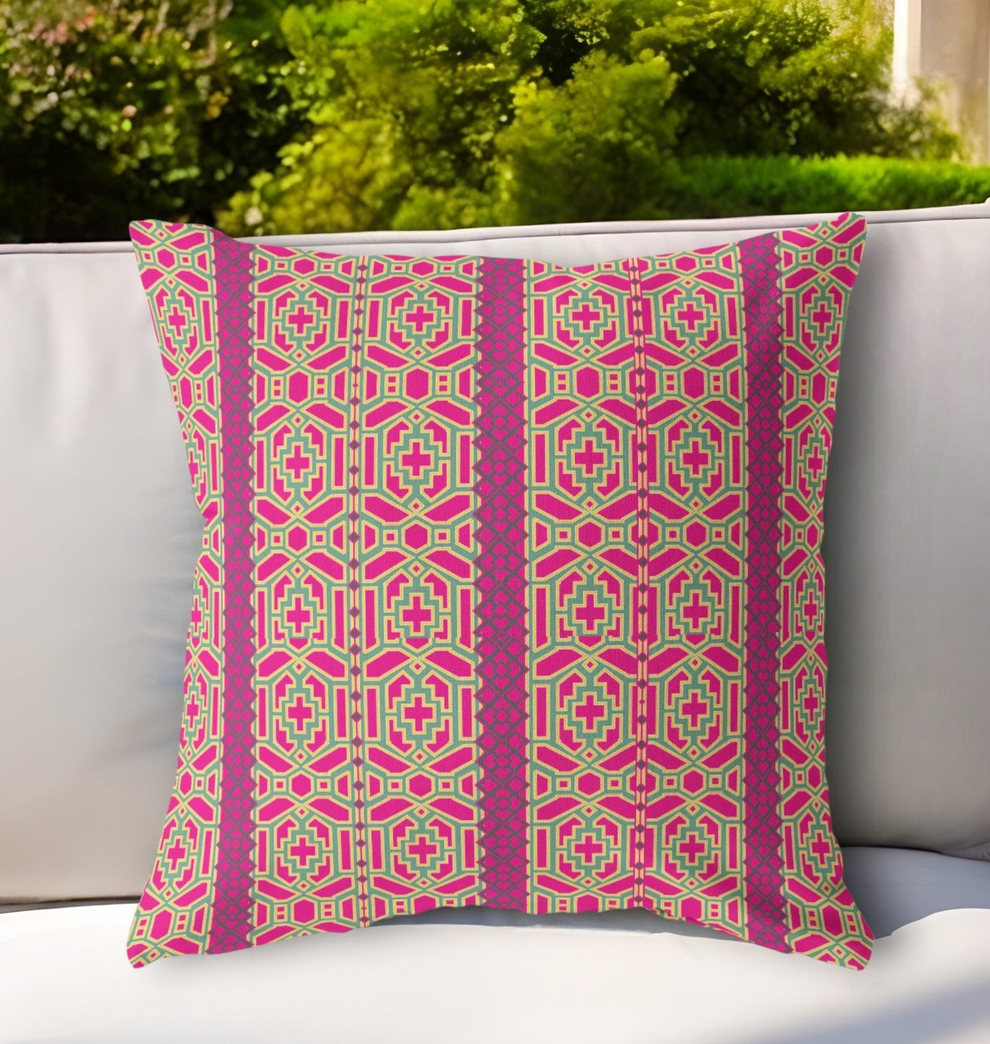 18"x18" Pink And Green Zippered BroadCloth Trellis Throw Pillow