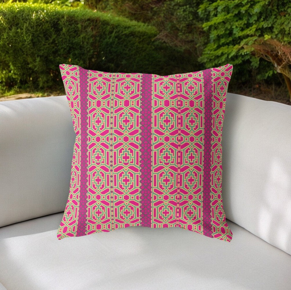 18"x18" Pink And Green Zippered BroadCloth Trellis Throw Pillow