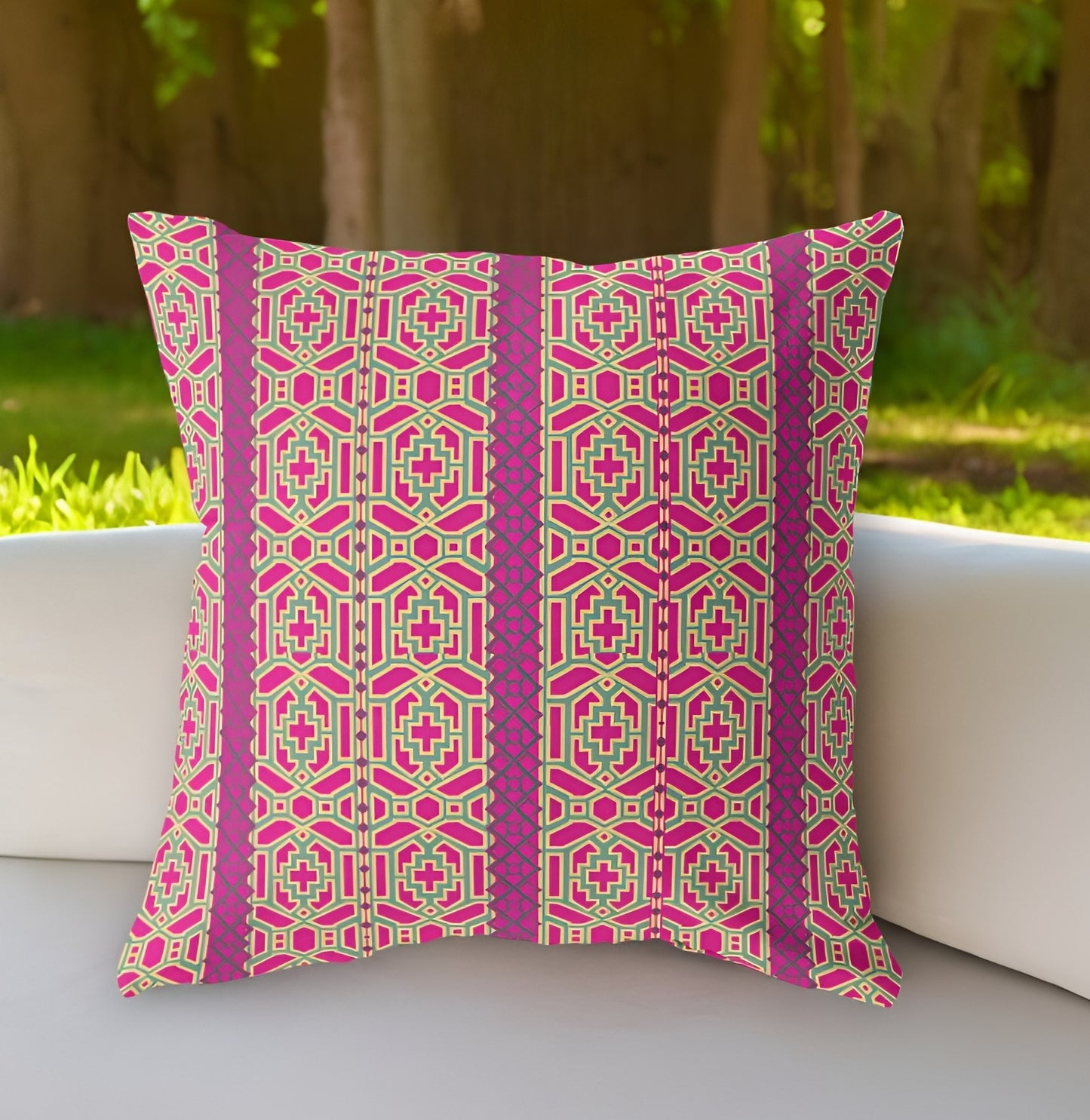 18"x18" Pink And Green Zippered BroadCloth Trellis Throw Pillow