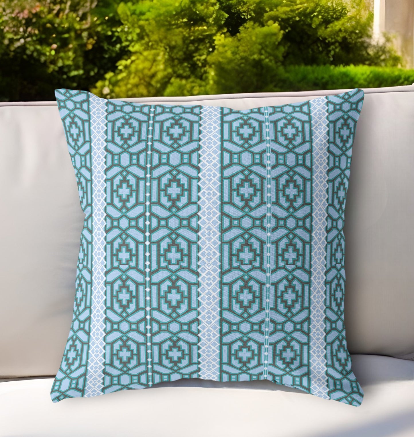 18"x18" Blue And Brown Zippered BroadCloth Trellis Throw Pillow