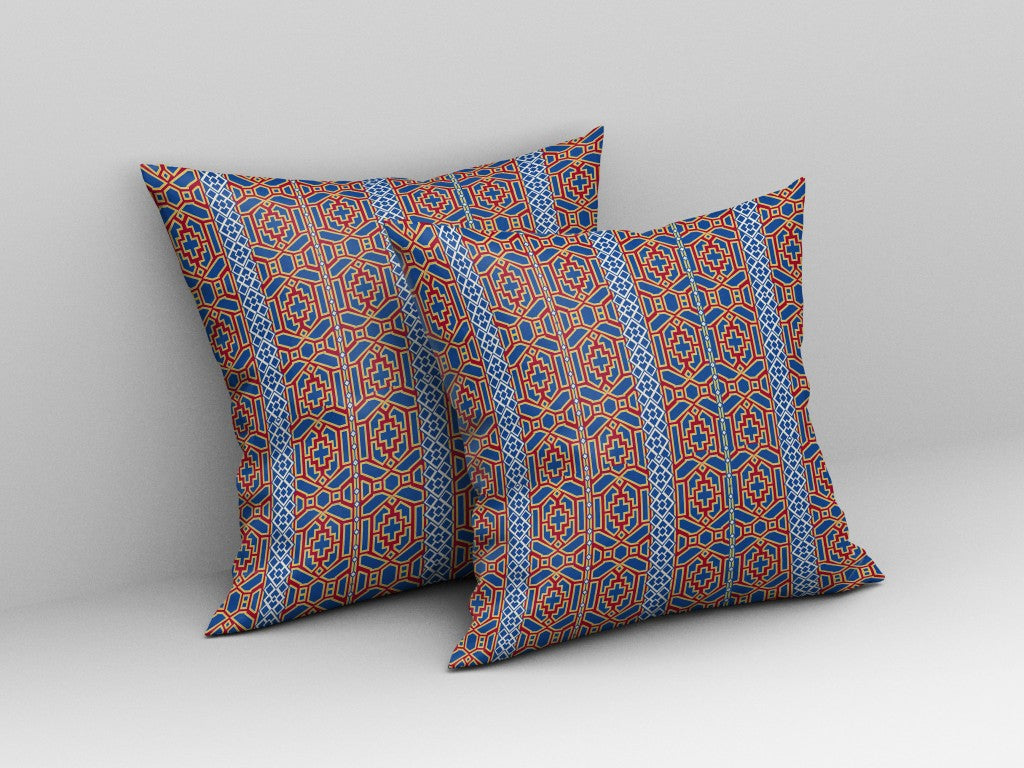 16"x16" Blue And Red Zippered BroadCloth Trellis Throw Pillow