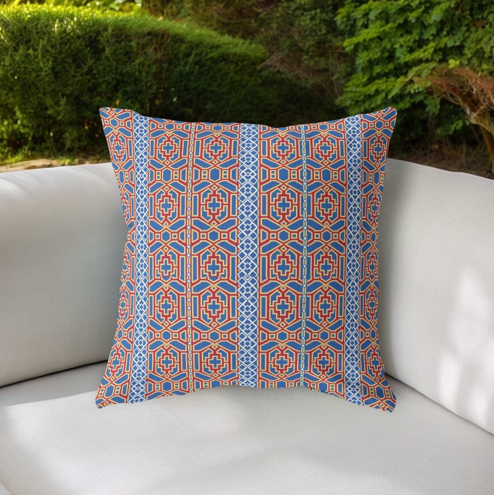 18"x18" Blue And Red Zippered BroadCloth Trellis Throw Pillow