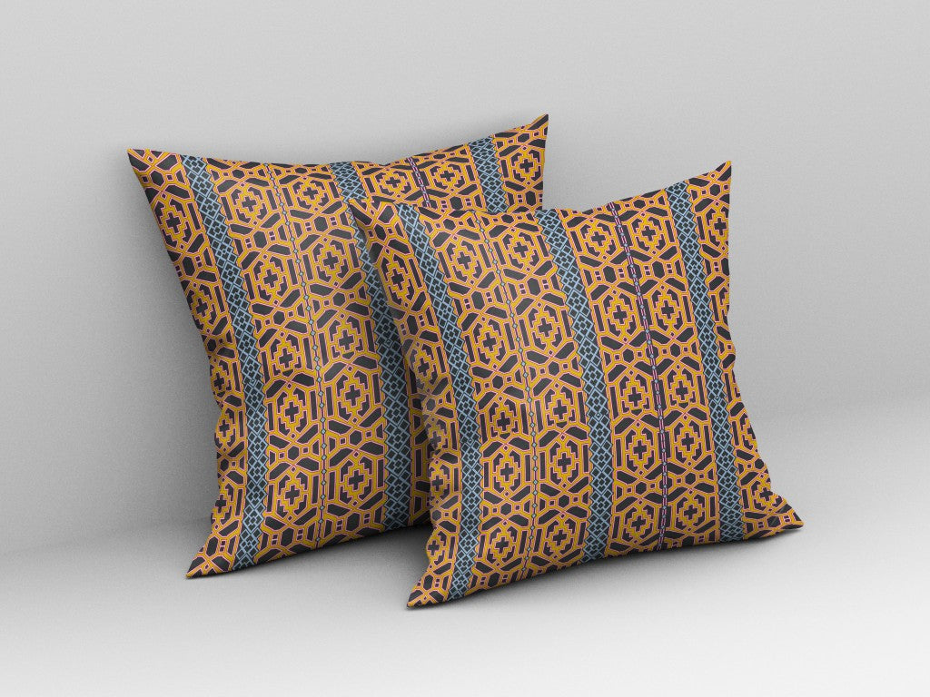 18" X 18" Brown And Yellow Zippered Trellis Indoor Outdoor Throw Pillow