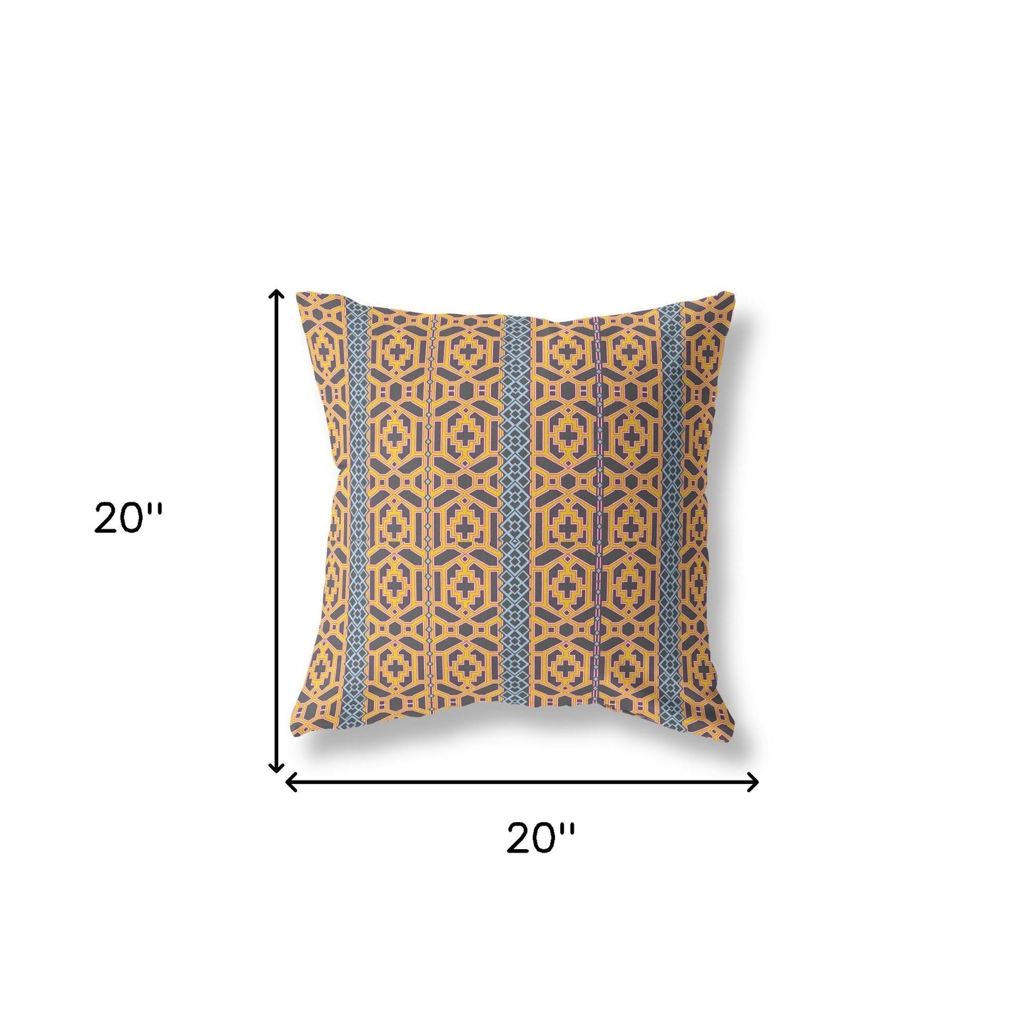 18" X 18" Brown And Yellow Zippered Trellis Indoor Outdoor Throw Pillow