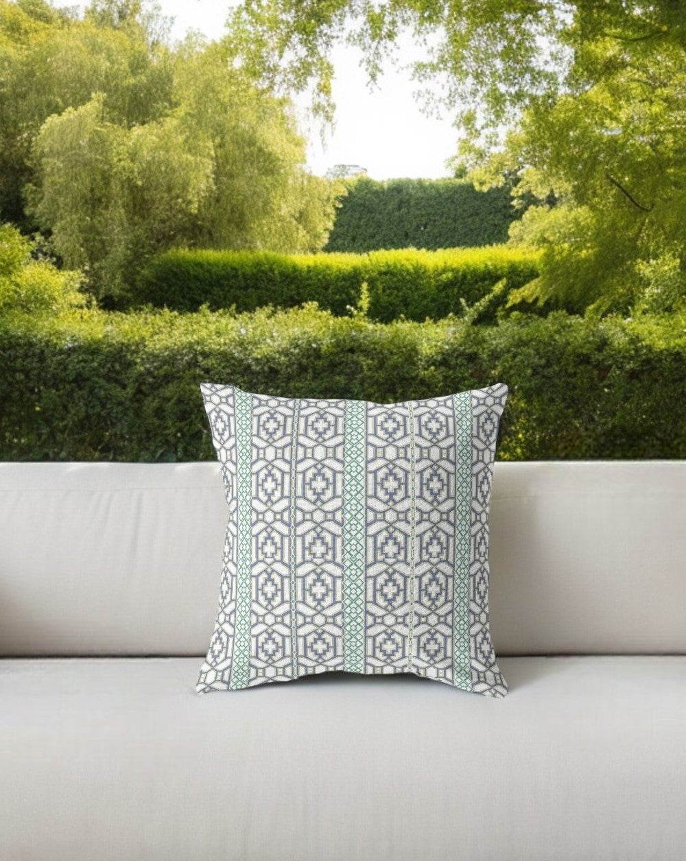 16” White Gray Linework Indoor Outdoor Zippered Throw Pillow