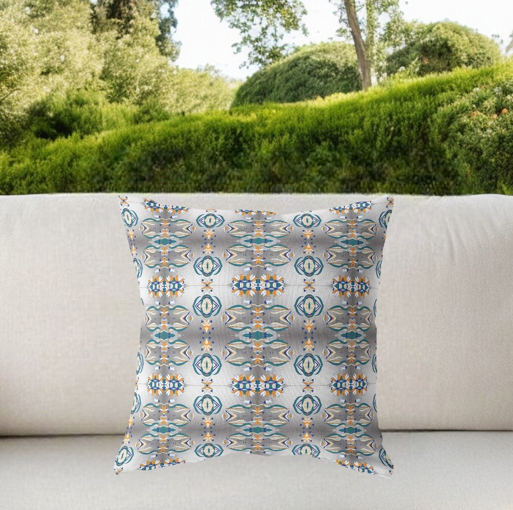 18” White Brown Patterned Indoor Outdoor Zippered Throw Pillow