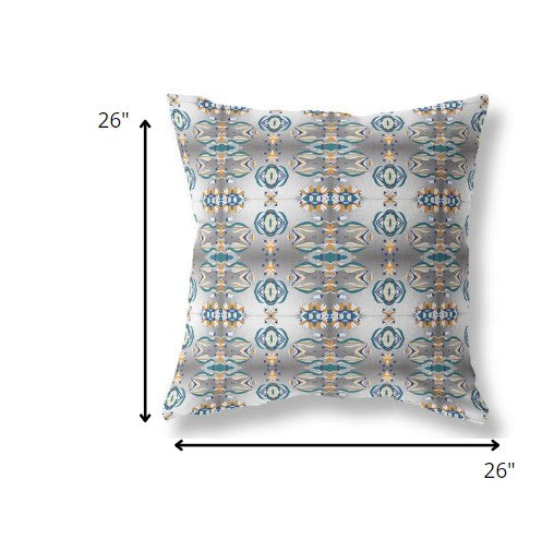18” White Brown Patterned Indoor Outdoor Zippered Throw Pillow