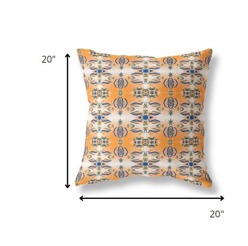 18” Orange Blue Patterned Indoor Outdoor Zippered Throw Pillow