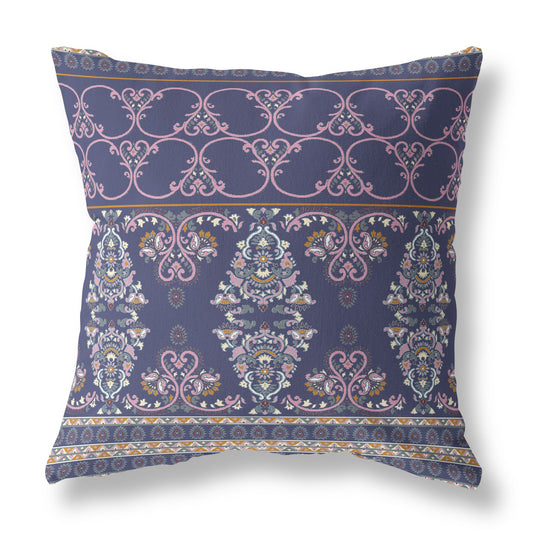 16"x16" Blue And Pink Zippered BroadCloth Damask Throw Pillow