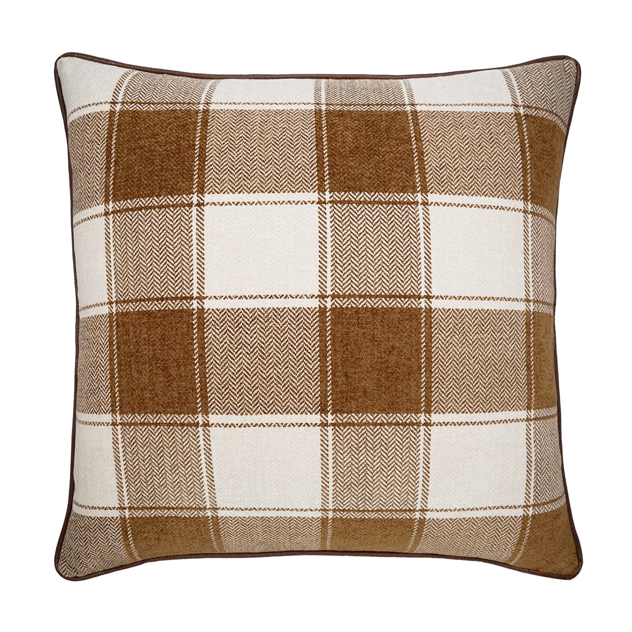 D.V. KAP HOME   24" x 24" Saxony Pillow - Tobacco Plaid - Check, Farmhouse, Western Chic    - 4111-T-2424