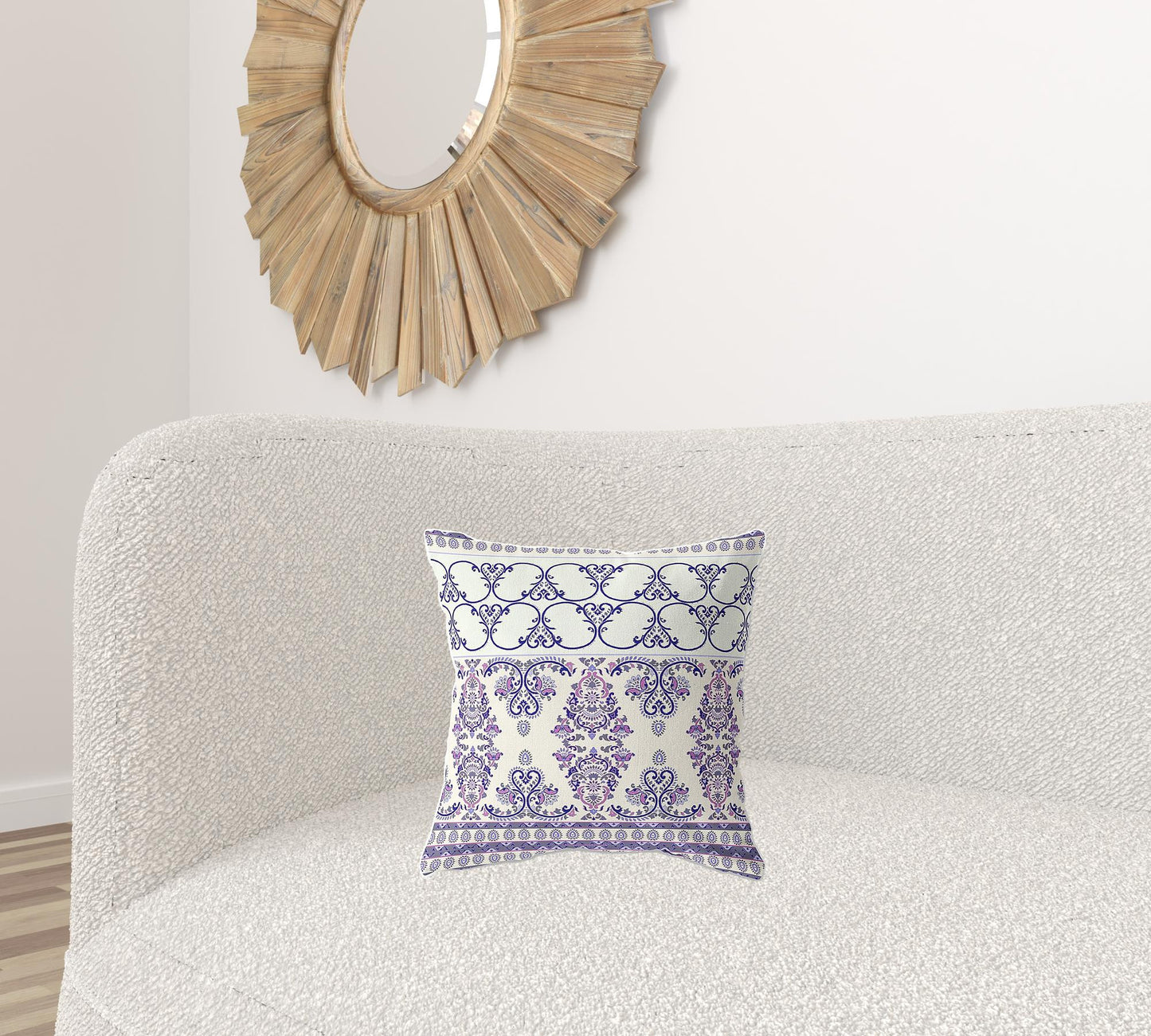 16"x16" Off White And Purple Gray Zip Broadcloth Damask Throw Pillow