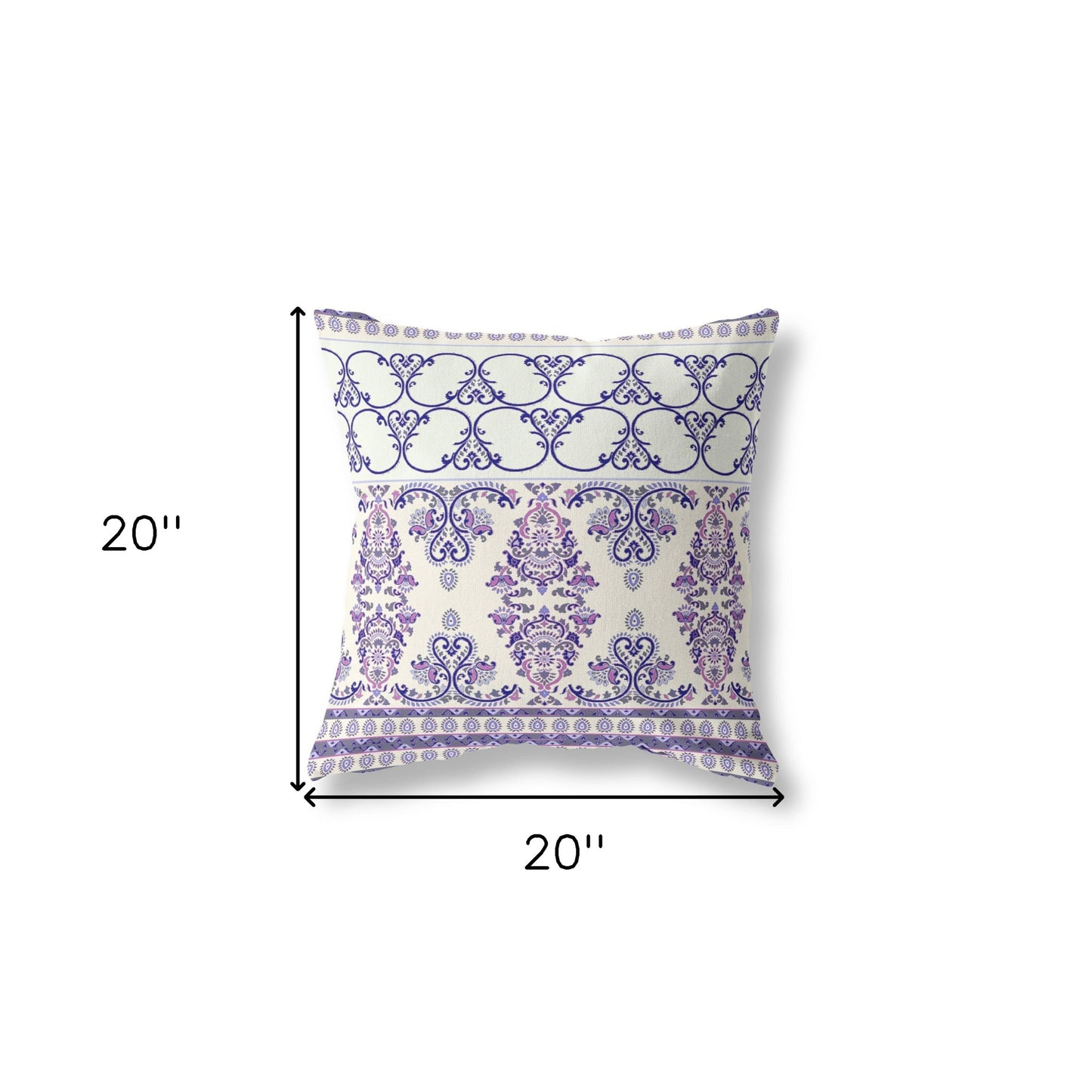 18" X 18" Off White And Navy Zippered Damask Indoor Outdoor Throw Pillow