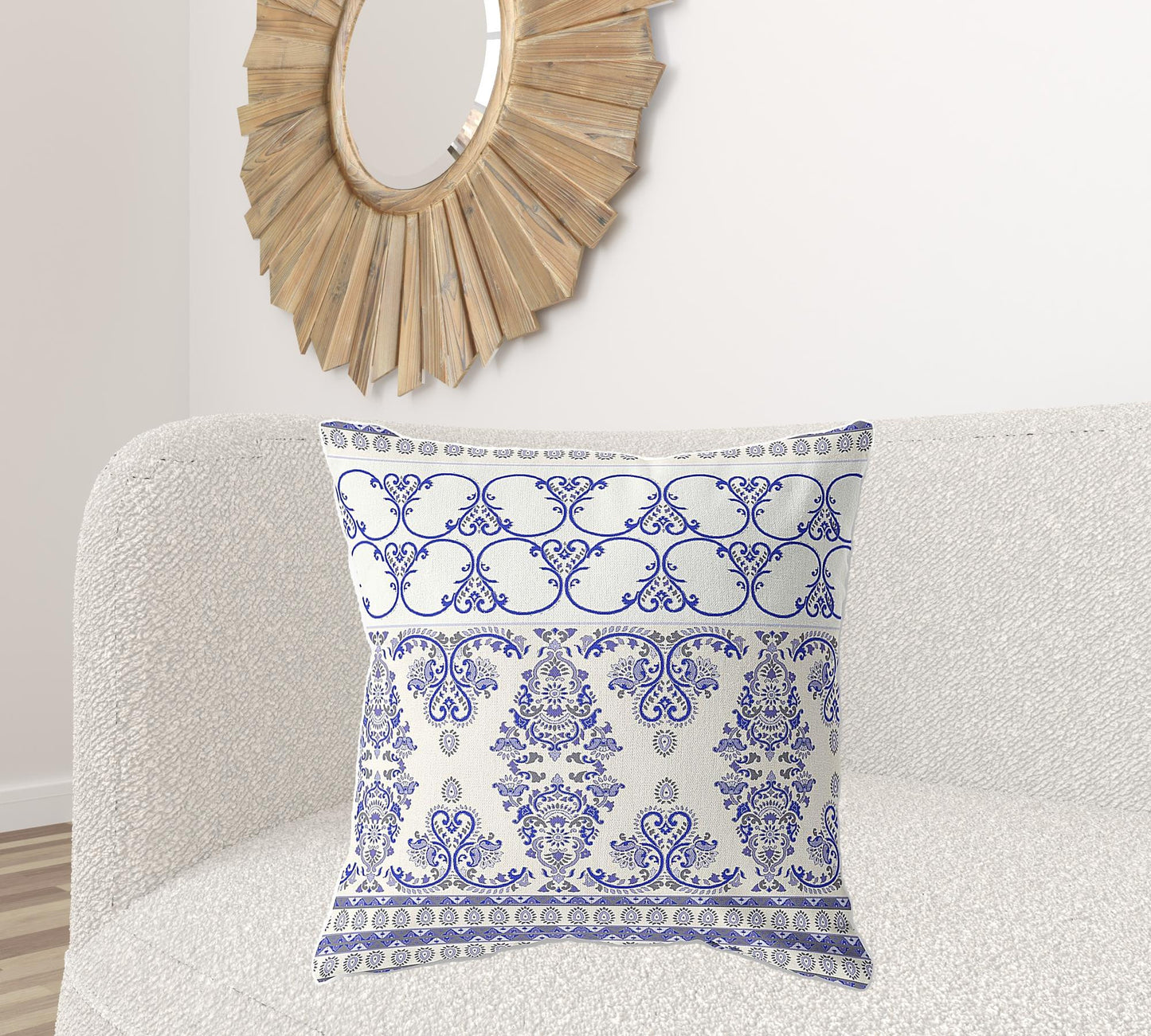 18"x18" Off White And Purple Zip Broadcloth Damask Throw Pillow