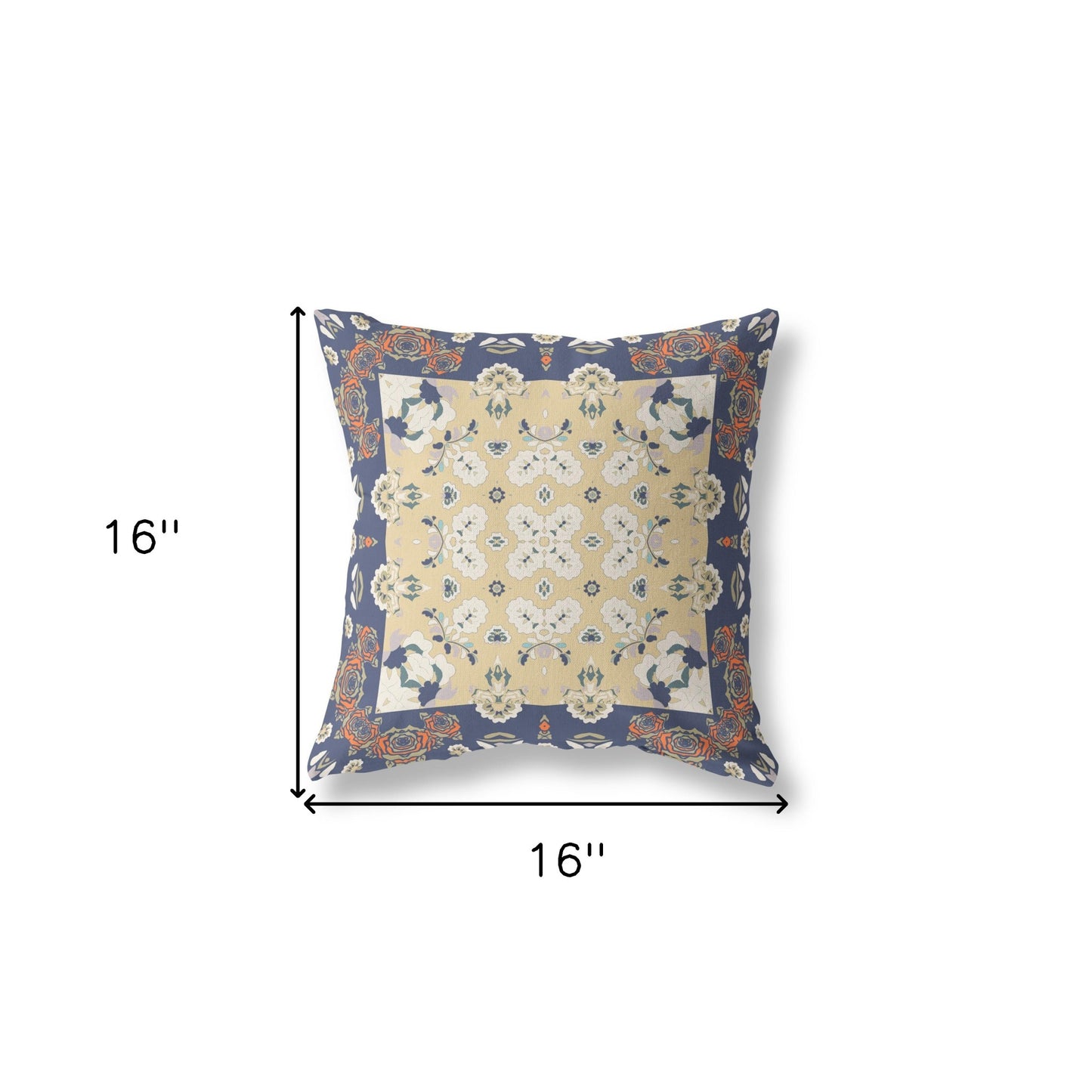 16” Blue Yellow Rose Box Indoor Outdoor Zippered Throw Pillow
