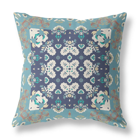 18” Glacier Blue Rose Box Indoor Outdoor Zippered Throw Pillow