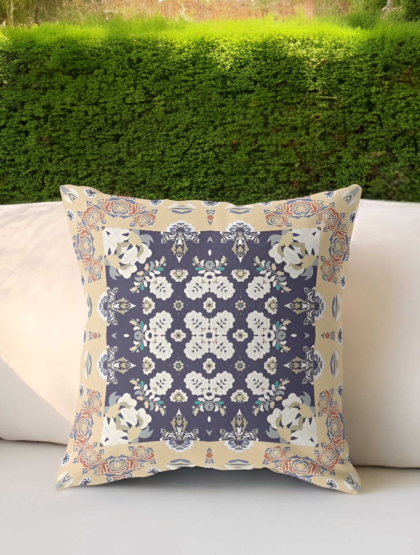 18” Yellow Navy Rose Box Indoor Outdoor Zippered Throw Pillow