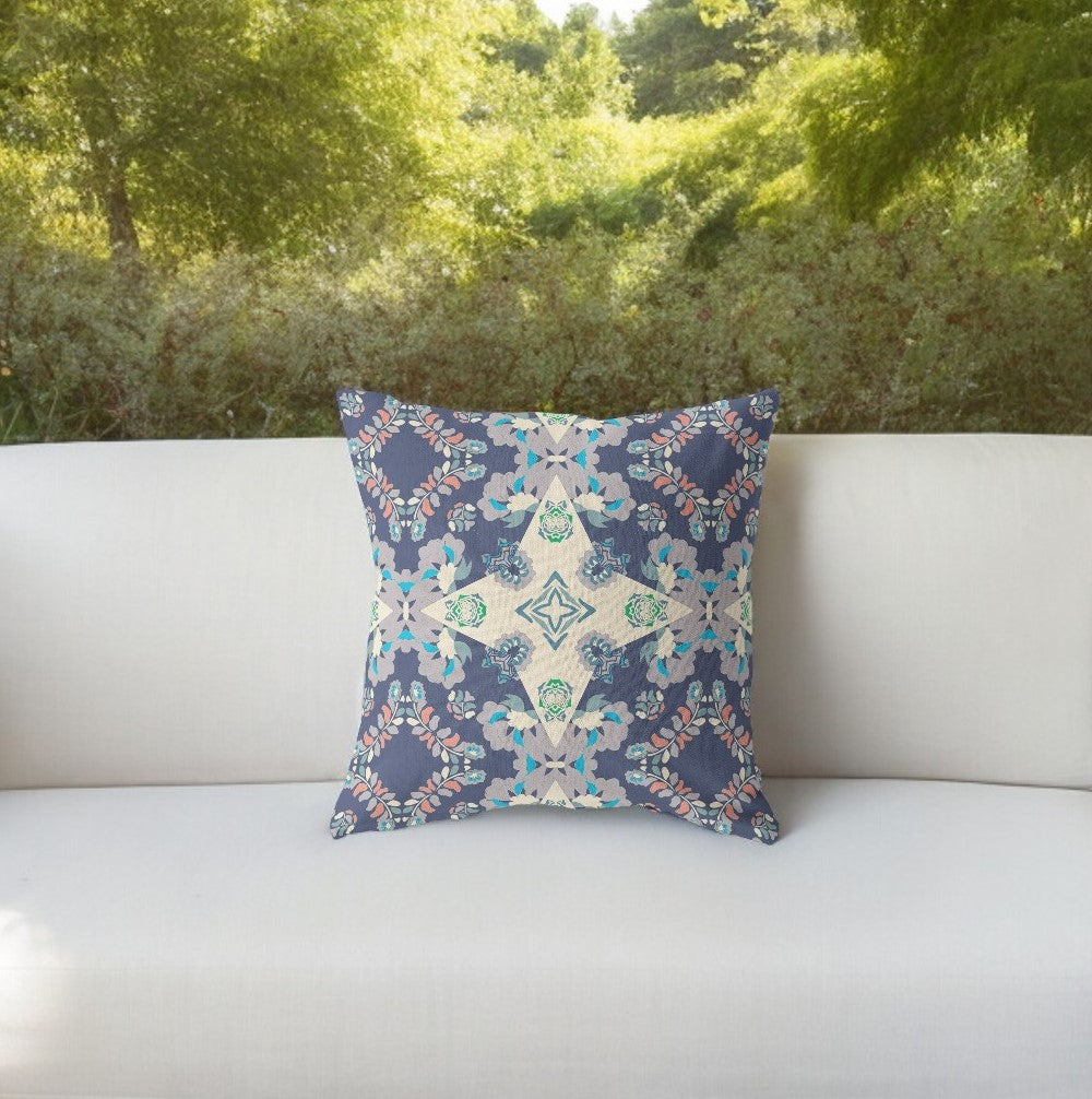 18” Navy White Diamond Star Indoor Outdoor Zippered Throw Pillow