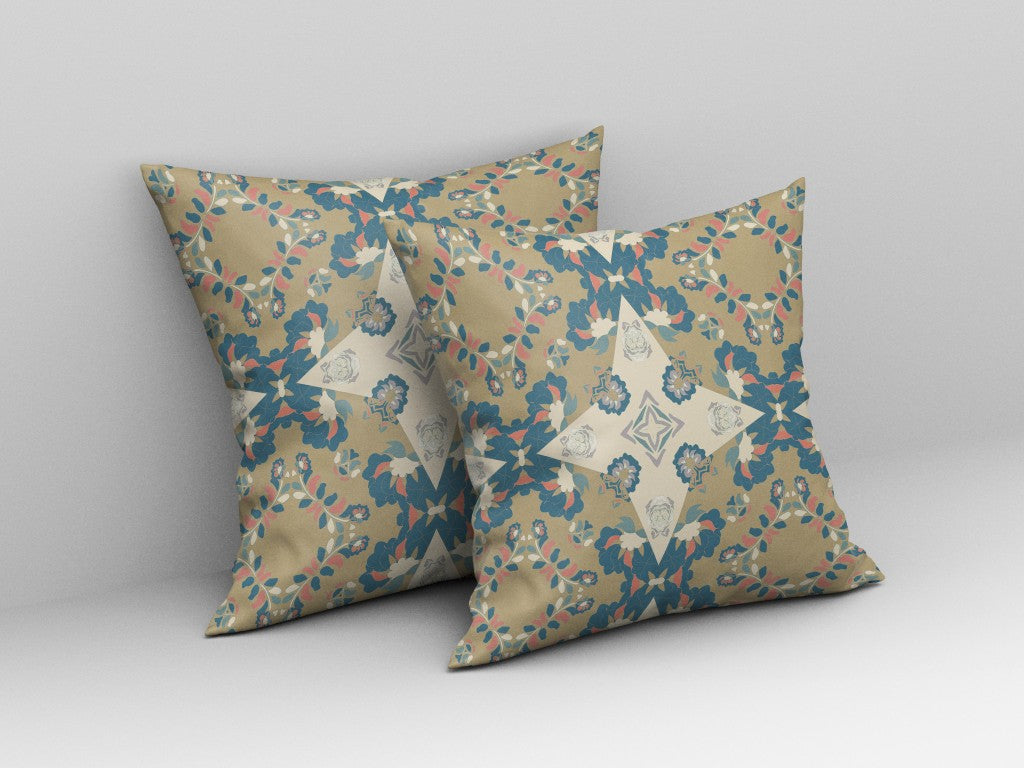 18" Brown Blue Star Indoor Outdoor Zip Throw Pillow