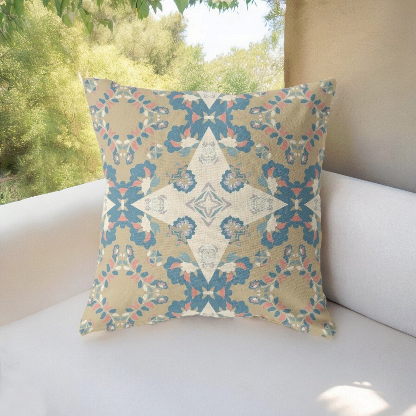 18" Brown Blue Star Indoor Outdoor Zip Throw Pillow