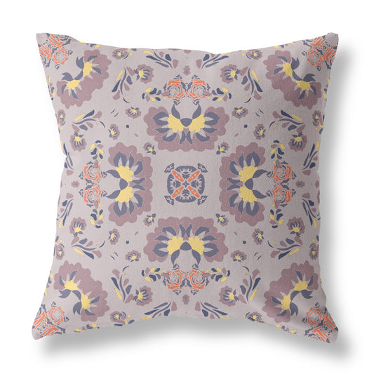 16" Pale Purple Floral Indoor Outdoor Zip Throw Pillow