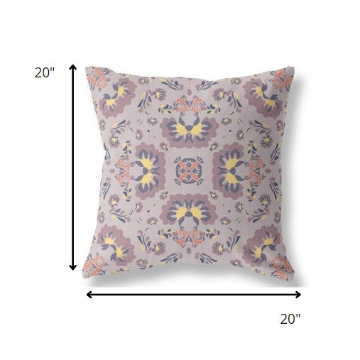 18" Pale Purple Floral Indoor Outdoor Zip Throw Pillow
