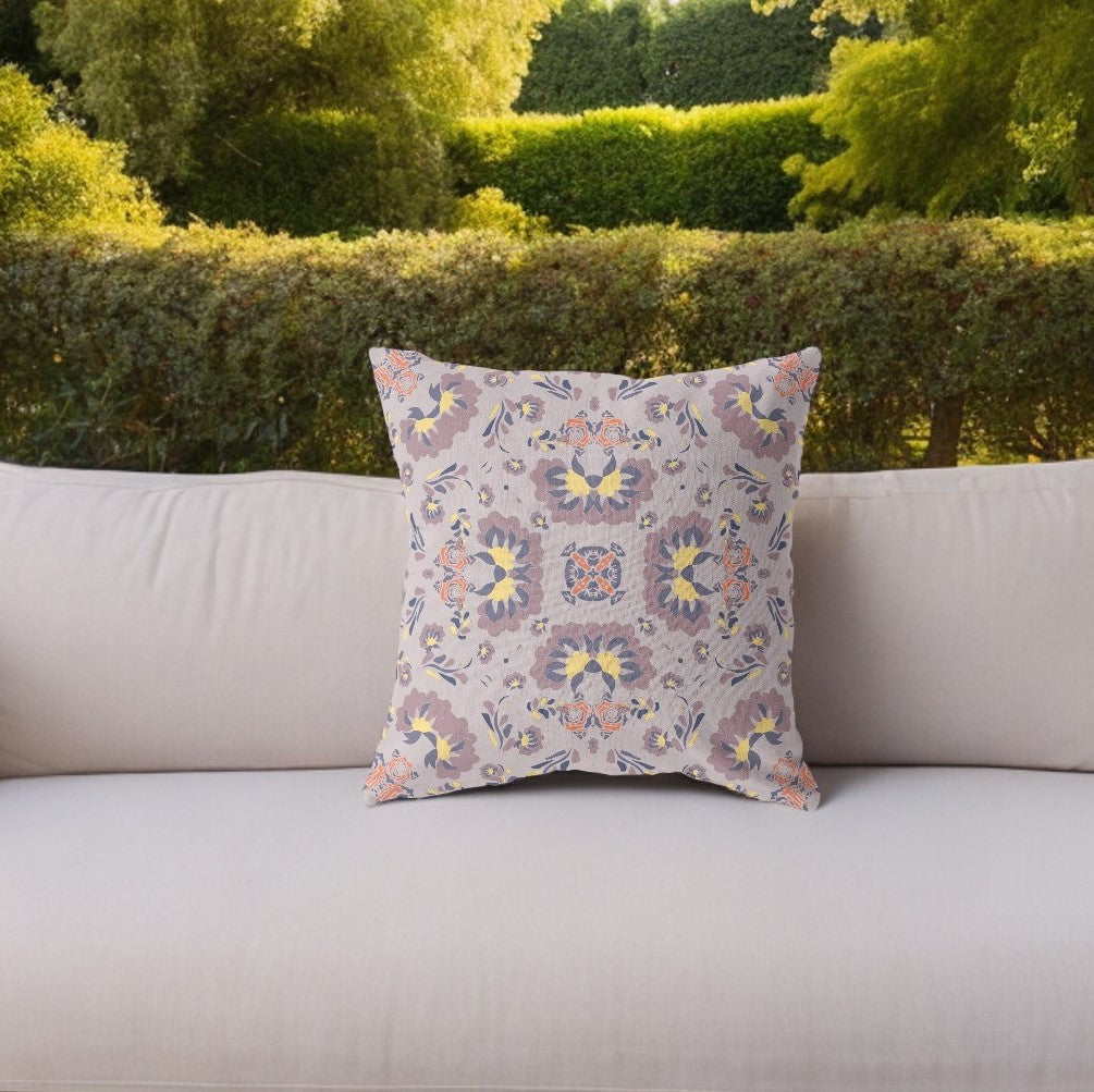 18" Pale Purple Floral Indoor Outdoor Zip Throw Pillow