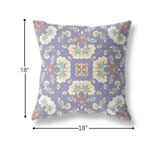 18" Purple White Floral Indoor Outdoor Zip Throw Pillow