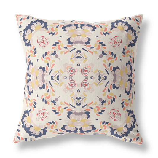 18" Navy White Filigree Indoor Outdoor Zip Throw Pillow