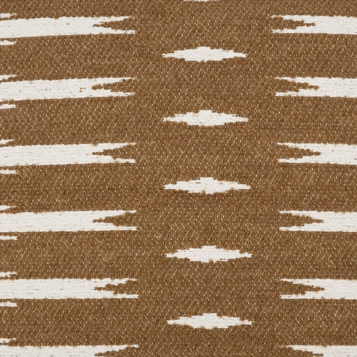 Brown woven fabric texture with white irregular dash shapes forming striped pattern.